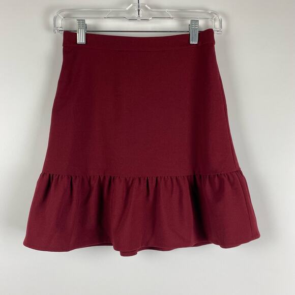 J Crew Maroon Ruffle Mini Skirt Flounce Skirt Womens Size 00 - Picture 3 of 11